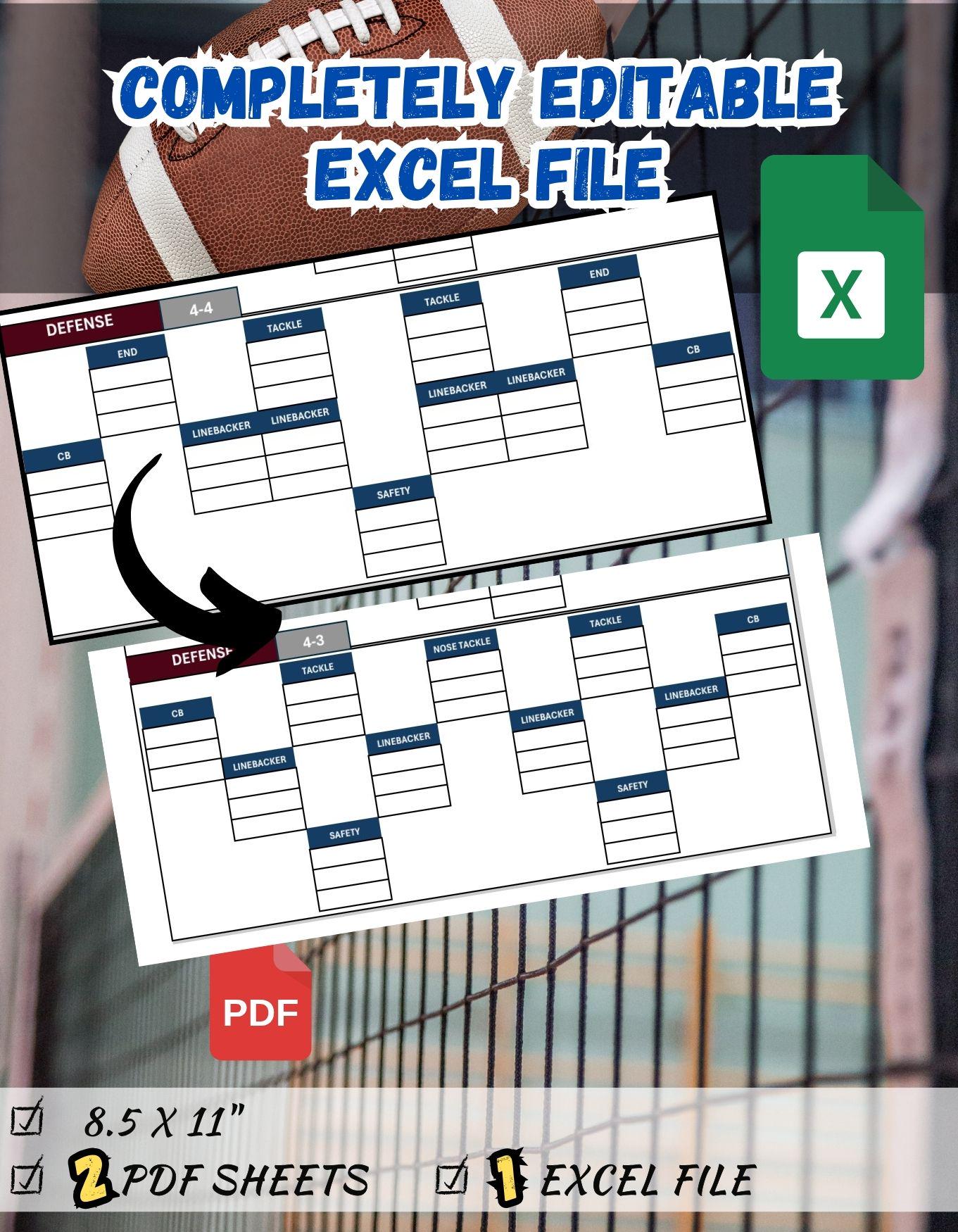 Football Depth Chart Excel Template | Editable Roster & Lineup Sheet ...