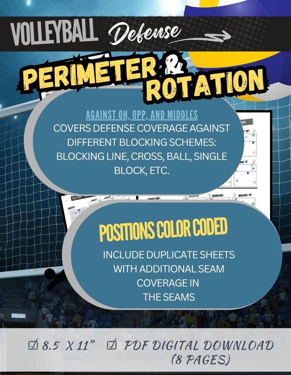 Volleyball Perimeter & Rotation Defense Position Sheet | 8 Printable ...