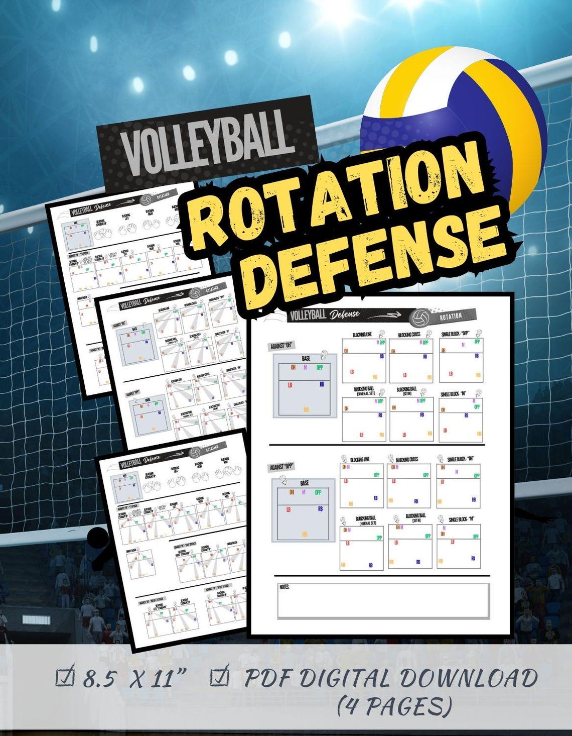 Volleyball Rotation Sheet Simple Volleyball Rotation Defense Position Sheet | 4 Printable PDF Download ...