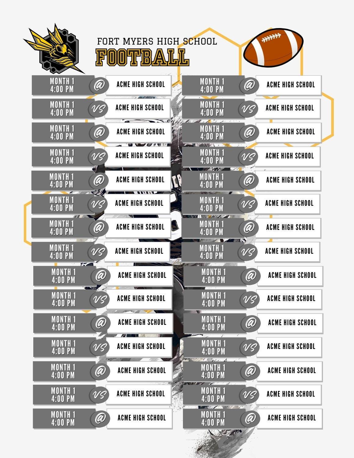 Visual Timetable Football Editable Football Schedule Template | 6 Designs, 2 Variations per ...