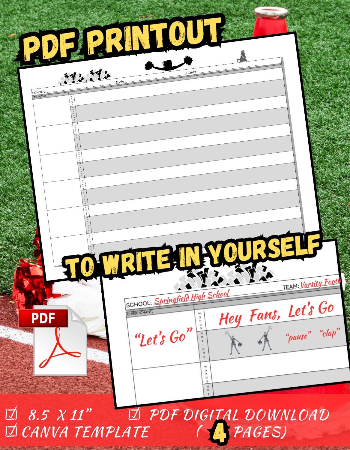 Cheerleading Editable Cheers and Chants Creator Sheets | Create Your ...