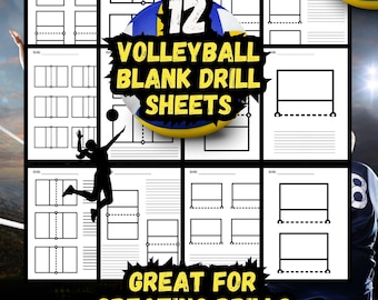 Volleyball Drill Sheets Blank for volleyball Coach 8.5x11 | 12 pdf sheets | Digital Download | Volleyball Line up sheet