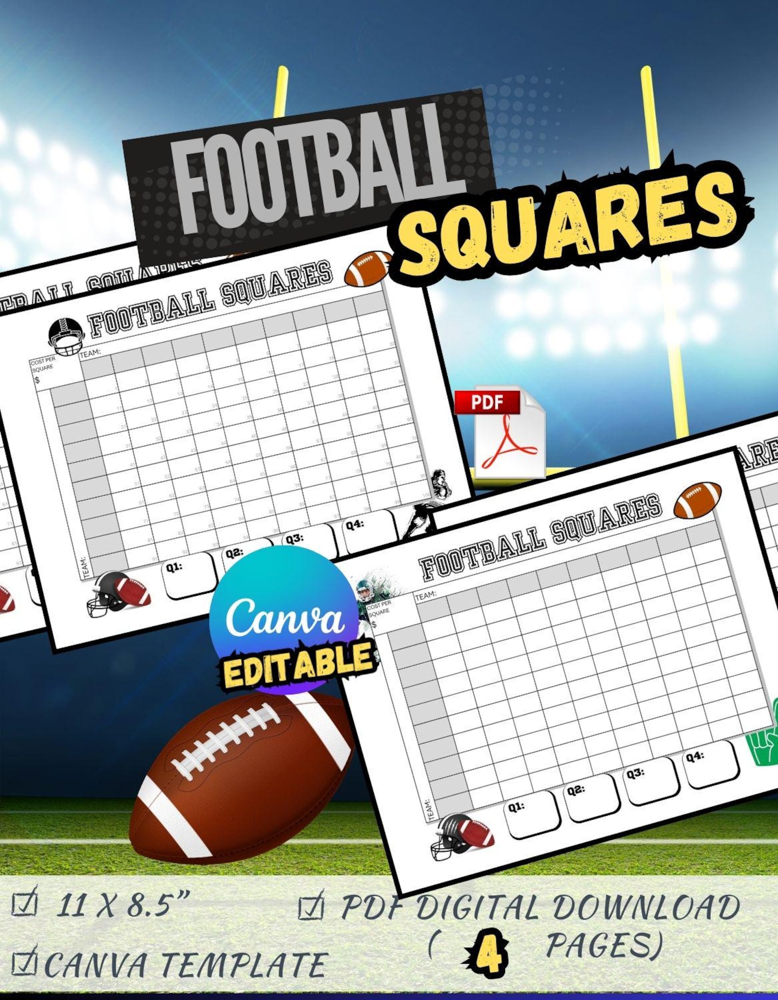 Football Squares Printable | 100 Square Football Pool Template ...