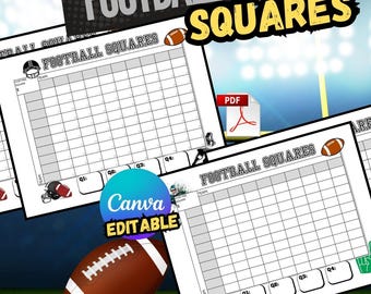 Utskrivbara fotbollsrutor | Mall för 100 kvadratiska fotbollspooler | Insamlingsspel, spelblad för fotbollsfest, direktnedladdning