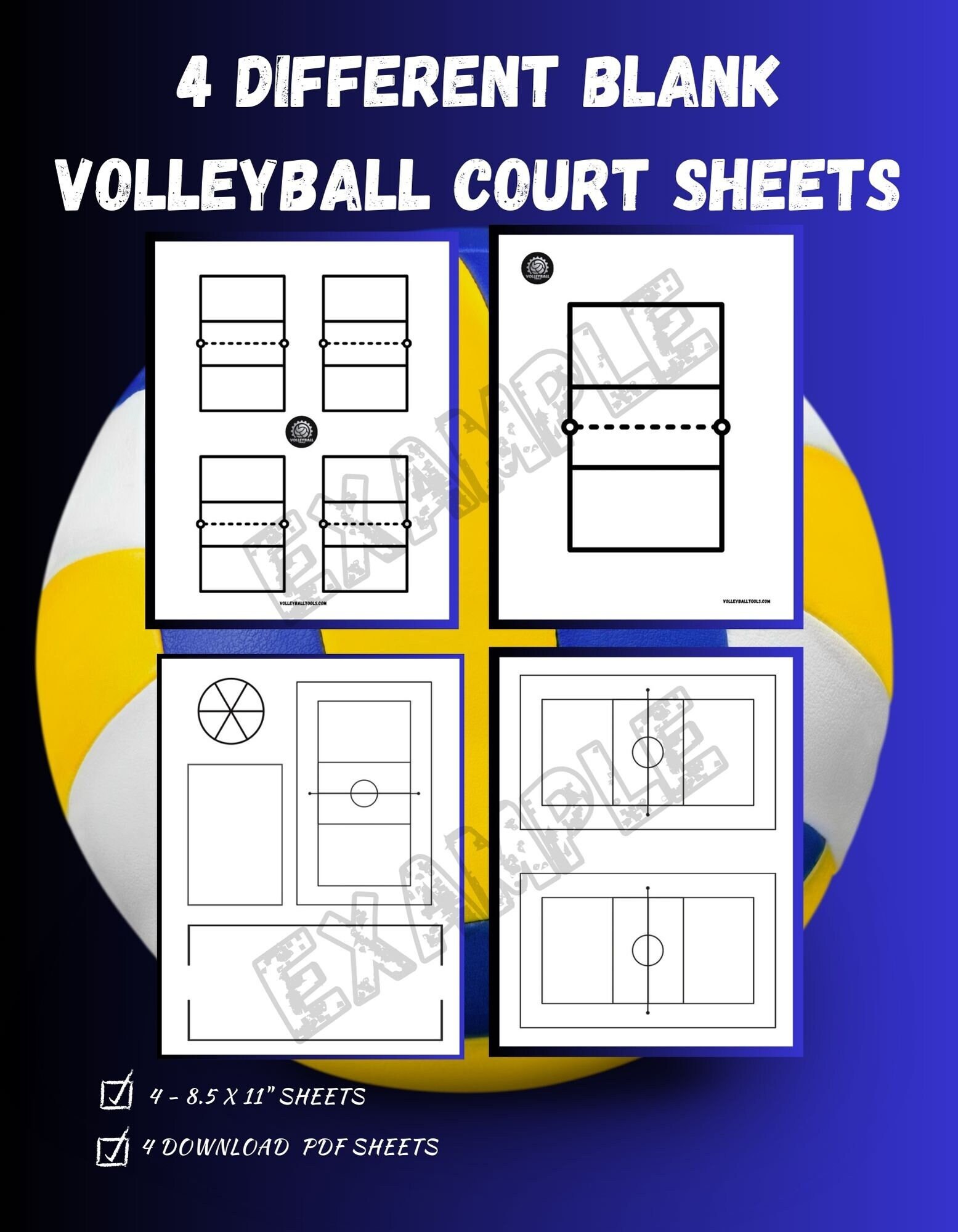 Volleyball Blank Court Sheets 4 in Total 8.5x11” | Digital Download ...