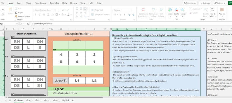 Volleyball Rotation Excel Volleyball Lineup Creator Excel Sheet – Digital Download / Excel File ...
