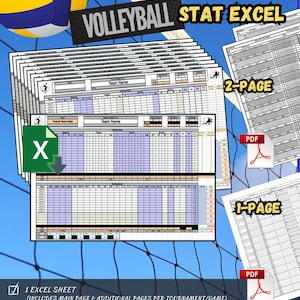 Volleyball Stat Tracker Excel Sheet & Printable PDF Forms | 2-Form Volleyball Stats Sheet + 1-Page Combo | Digital Download for Coaches