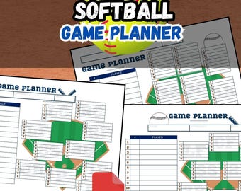 Planificador de juegos de softbol: Hojas de ejercicios / 3 descargas digitales en formato PDF / Alineación de softbol / Excelente herramienta para equipos, jugadores y entrenadores