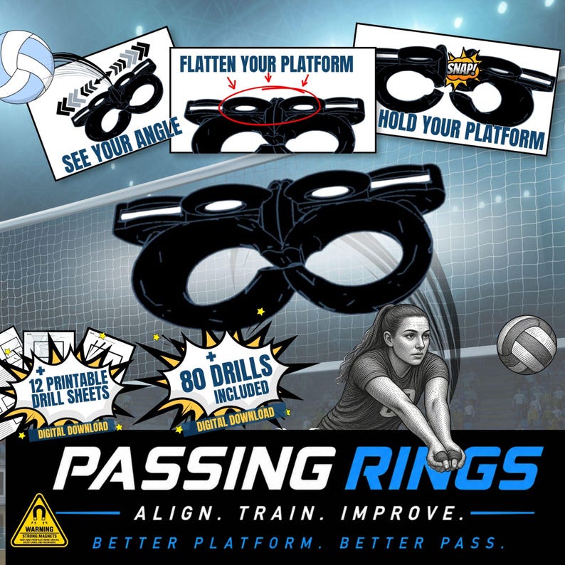 Volleyball Passing Training Rings | Improve Passing Platform & Thumb Position | Passing Trainer + FREE 80 Volleyball Drills PDF image 1