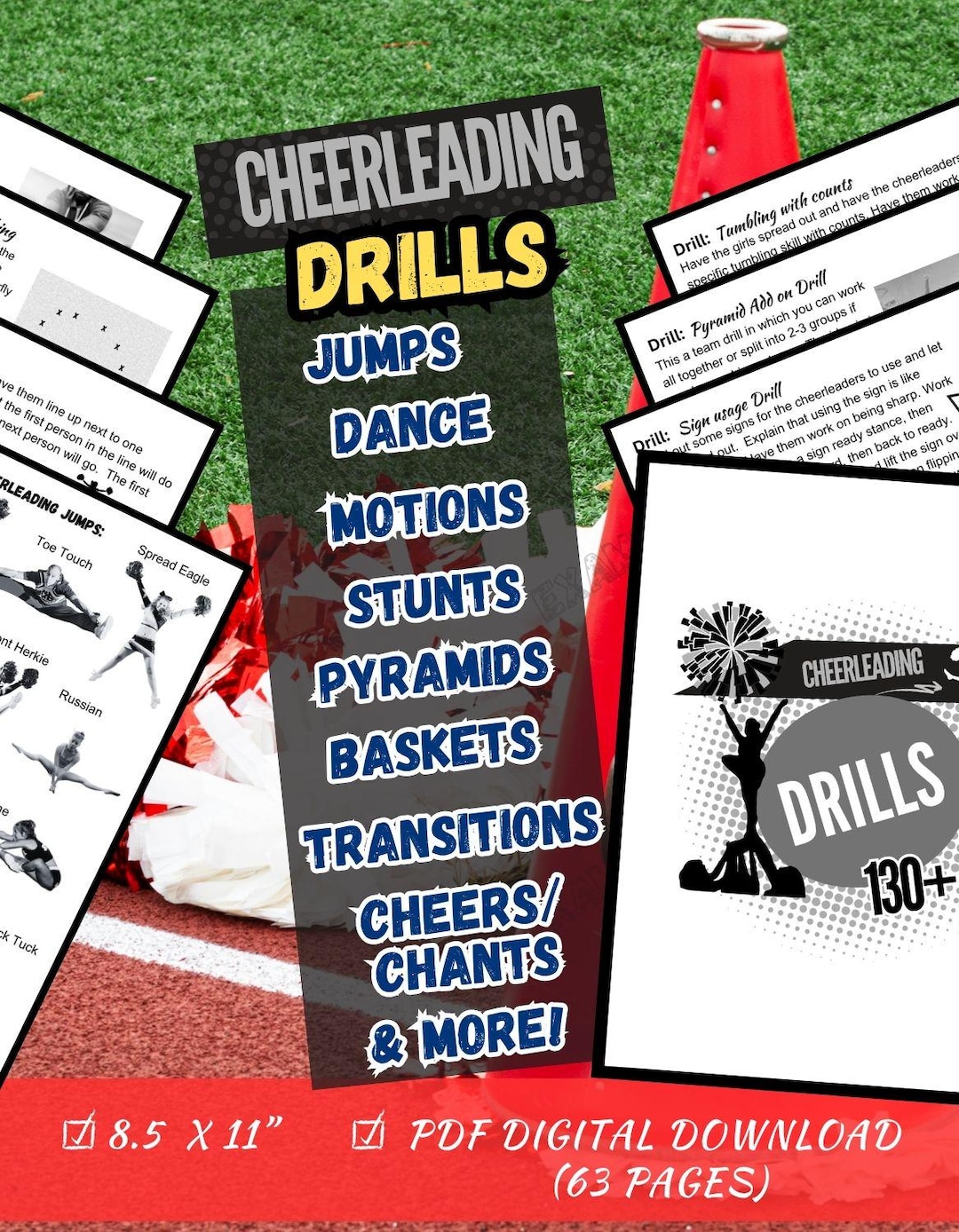 Cheerleading Drills Sheets 8.5 X 11" | 63 Pdf Digital Downloads | Jumps ...