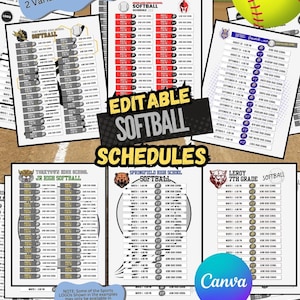 Editable SOFTBALL Schedule Template | 6 Designs, 2 Variations per Design | Customizable in Canva | Printable Game Schedule for Team
