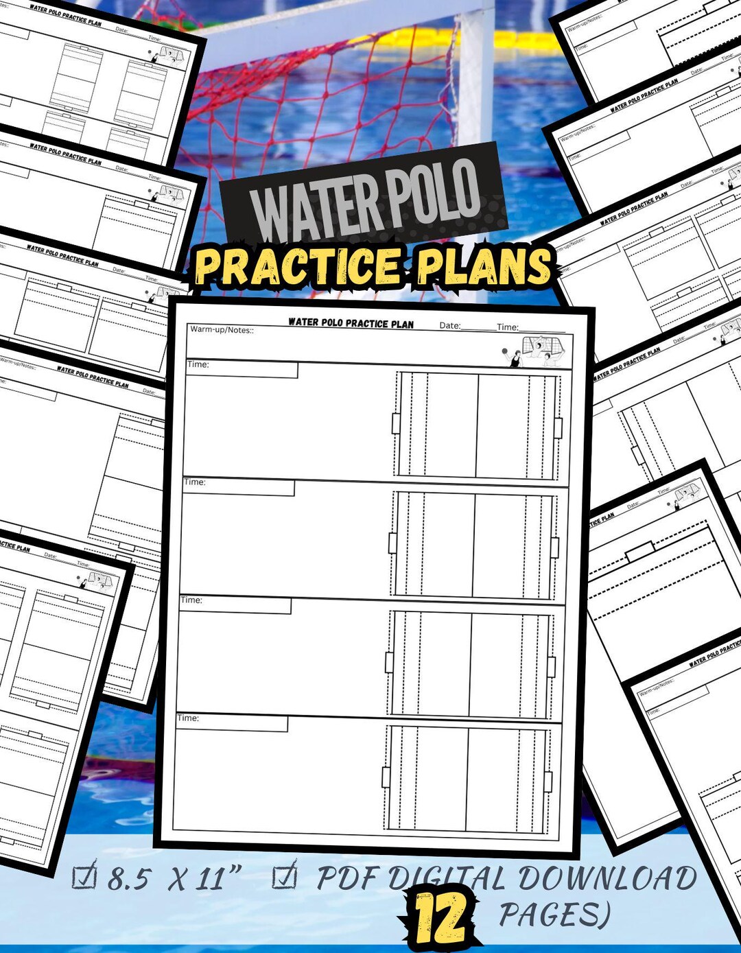 Water Polo Practice Plan Sheets for Coach or Player 8.5x11 | 12 in ...