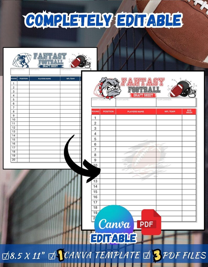 Nfl Draft Roster Sheet.pdf Fantasy Football Draft & Roster Sheets + Bonus Bye Week Calendar ...