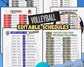 Editable Volleyball Schedule Template | 6 Designs, 2 Variations per Design | Customizable in Canva | Printable Game Schedule for Team