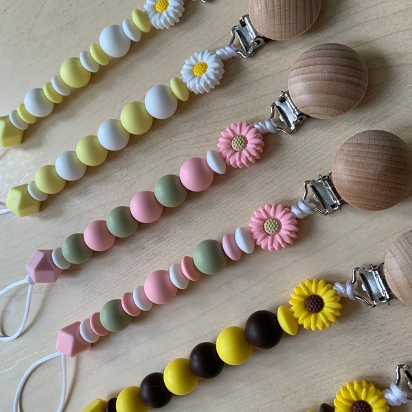 Flower Pacifier Clip Etsy