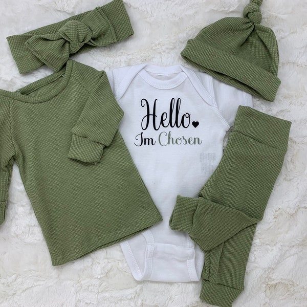 Personalized unisex coming home outfit,waffle outfit,custom newborn hospital, baby shower gift, custom name outfit, waffle knit matching set