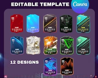 Tarjetas de jugador de Football Ultimate Team personalizables en blanco FIFA 24 (EAFC 24) / 12 diseños - Plantilla de descarga digital (CANVA)