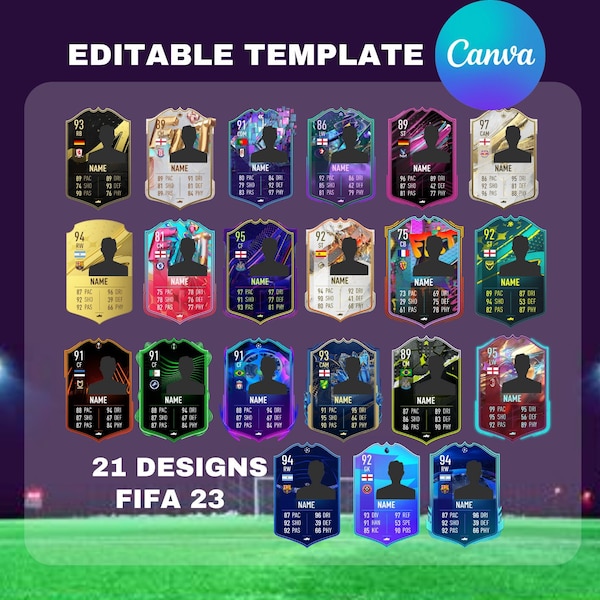Blank Personalisable FIFA 23 Football Ultimate Team Player Cards | 21 Designs - Digital Download Template ( CANVA )