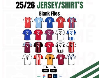 PL 25/26 Football Shirt Templates: Blank Home Club Designs (PNG/SVG Digital Download)