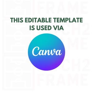 May include: A white background with the text "THIS EDITABLE TEMPLATE IS USED VIA" in dark green. A blue and purple gradient circle with the word "Canva" in white is centered below the text.