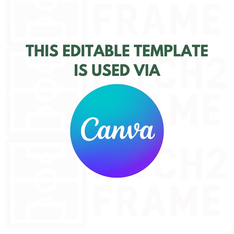 May include: A white background with the text "THIS EDITABLE TEMPLATE IS USED VIA" in dark green. A blue and purple gradient circle with the word "Canva" in white is centered below the text.
