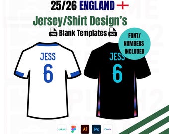 Paquete SVG de camisetas de Inglaterra - Descarga digital - Letras y números de camisetas de clubes locales y visitantes - Personalización completa - Eurocopa 2025
