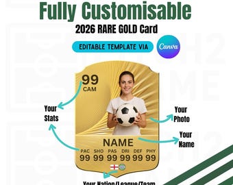 Personalisable Football Player Rare Gold Card Template: 2026 Team Design  (Digital Download)