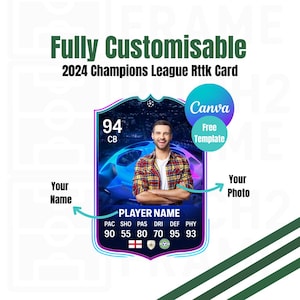 Cartão Rttk de jogador de futebol Ultimate Team 2024 personalizável em branco da Champions League - modelo para download digital (CANVA)