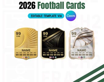 Blank Personalisable 2026 Football Team Player Cards | 3 Designs - Digital Download Template (editable via Canva ) 26003