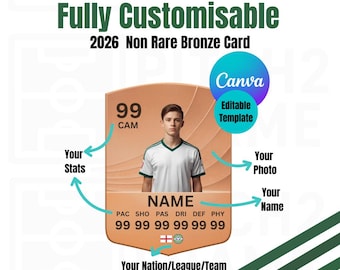 Personalisable Football Player Non Rare Bronze Card Template: 2026 Team Design (Digital Download)