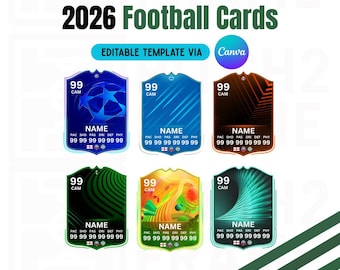 Tarjetas personalizables en blanco para jugadores de equipos de fútbol 2026 / 6 diseños - Plantilla de descarga digital (editable a través de Canva) 26004