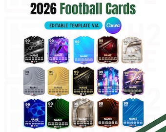 Blank Personalisable 2026 Football Team Player Cards | 15 Designs - Digital Download Template (editable via Canva )