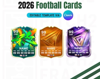 Blank Personalisable 2026 Football Team Player Cards | 3 Designs - Digital Download Template (editable via Canva )