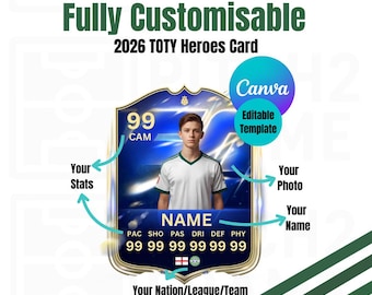 Personalisable Football Player TOTY Heroes Card Template: 2026 Team Design (Digital Download)
