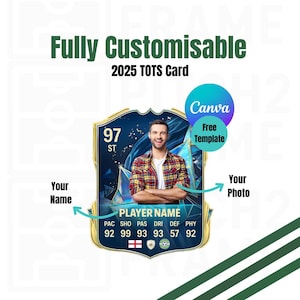 Tarjeta TOTS de jugador de fútbol Ultimate Team 2025 personalizable en blanco - Plantilla de descarga digital (CANVA)