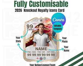 Blank Personalisable 2026 Football Team Player Knockout Royalty Icons Card - Digital Download Template (editable via Canva )
