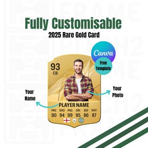 Blanco personaliseerbare voetbal Ultimate Team Player zeldzame gouden kaart 2025 - digitale downloadsjabloon (CANVA)