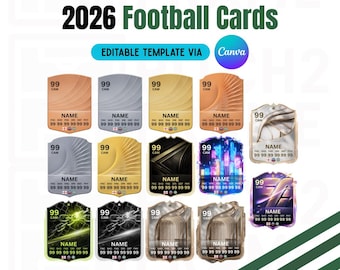 Blank Personalisable 2026 Football Team Player Cards | 14 Designs - Digital Download Template (editable via Canva ) 26001