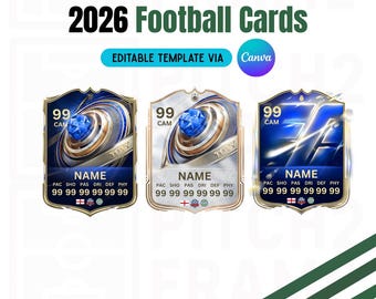 Blank Personalisable 2026 Football Team Player Cards | 3 Designs - Digital Download Template (editable via Canva )