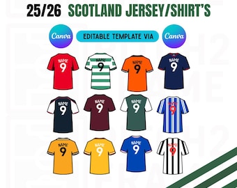 Scottish 25/26 Season Home Club Shirts | 12 Designs - Digital Download Template (Editable via Canva)