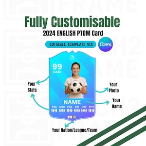 Blank Personalisable 2024 Football Team Player English POTM Card - Digital Download Template