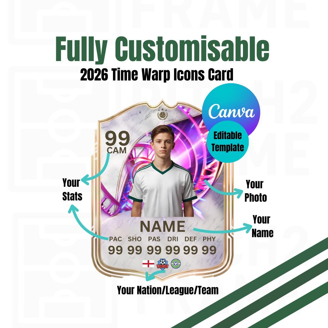 Blank Personalisable 2026 Football Team Player Time Warp Icons Card ...