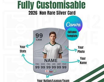 Personalisable Football Player Non Rare Silver Card Template: 2026 Team Design (Digital Download)