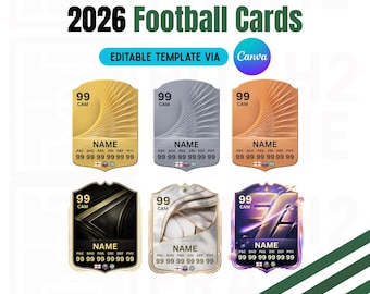 Tarjetas personalizables en blanco para jugadores de equipos de fútbol 2026 / 6 diseños - Plantilla de descarga digital (editable a través de Canva) 26002