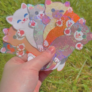 Cute Kawaii Handmade Holographic Long Cat Stickers