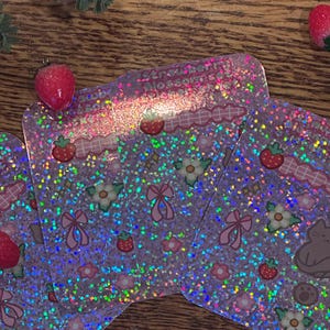 Strawberry Blossom Mini Holographic Handmade Cat Themed Sticker Sheet