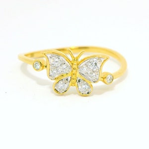 18K Yellow Gold Diamond Ring, Natural Diamonds, Solid Gold Butterfly Diamond Ring, Handcrafted 18KT Diamond Ring, Women Fashion Ring