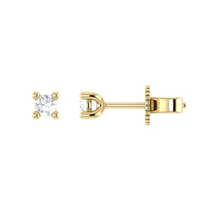 14K Solid Yellow Gold Stud Earring, Natural Diamonds Solitaire Diamond Stud Earring, Classic Studs, Minimalist Screw Back Earring, 14KT Gold