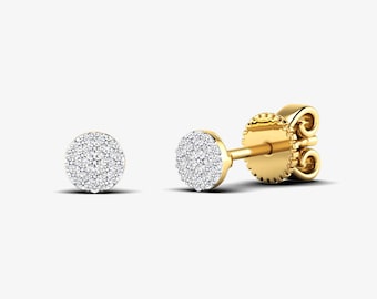 Diamond Stud Earring, Round Diamond Solitaire Earrings, Solitaire Illusion Stud, 14k Yellow Gold White Gold, Natural Diamond Earrings