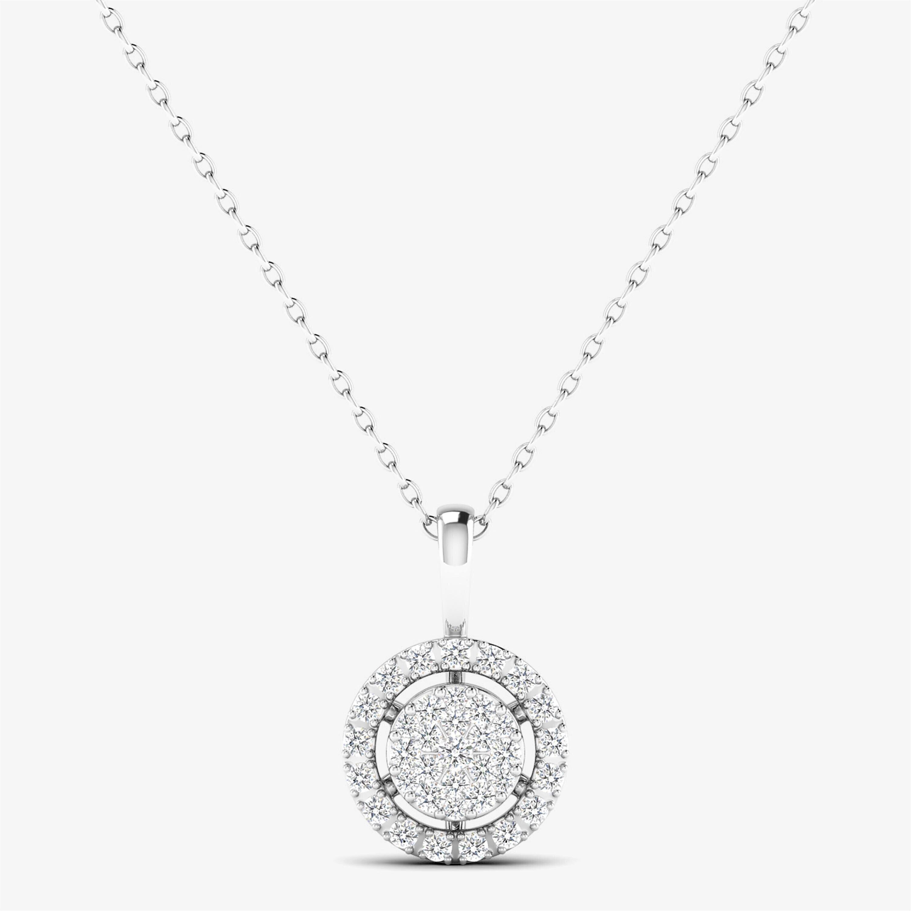 Round Elegant Diamond Pendant, 14K Solid White Gold Diamond Pendant Necklace, Natural Real Diamonds, Bail Linked Pendant Necklace